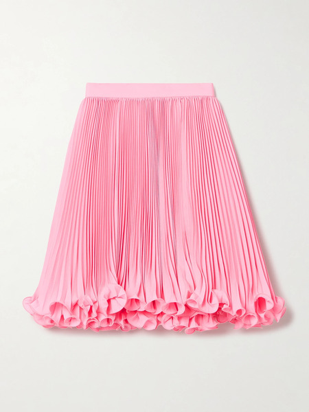  Balmain Balmain - Ruffled Plissé-satin Mini Skirt - Pink 