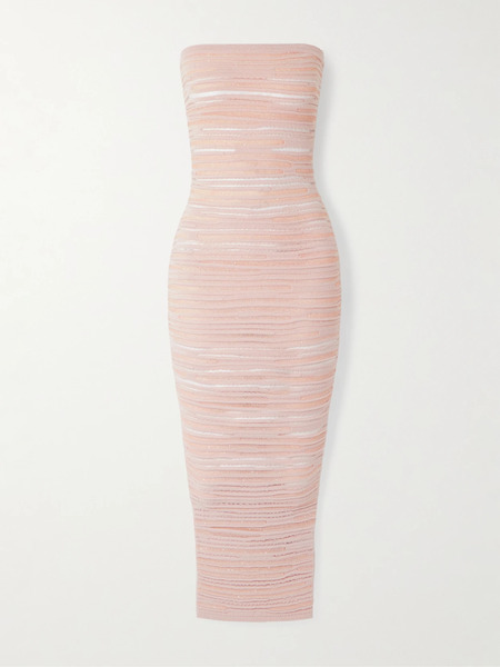  Balmain Balmain - Strapless Sequin-embellished Open-knit Midi Dress - Pink 