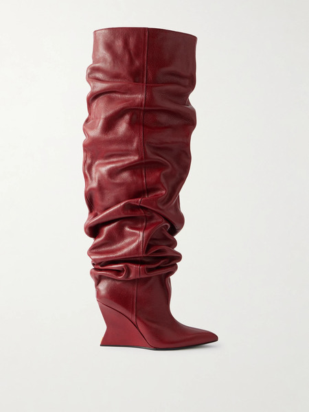 Balmain Balmain - Textured-leather Over-the-knee Boots - Burgundy 