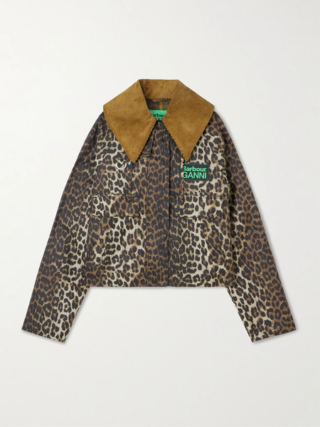  Barbour Barbour - + Ganni Hooded Cheetah-print Waxed-cotton Jacket - Brown 
