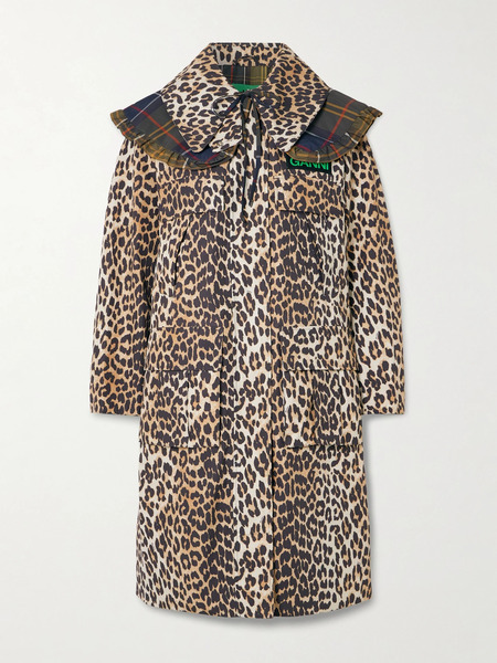  Barbour Barbour - + Ganni Hooded Ruffled Checked Leopard-print Shell Parka - Leopard Print 