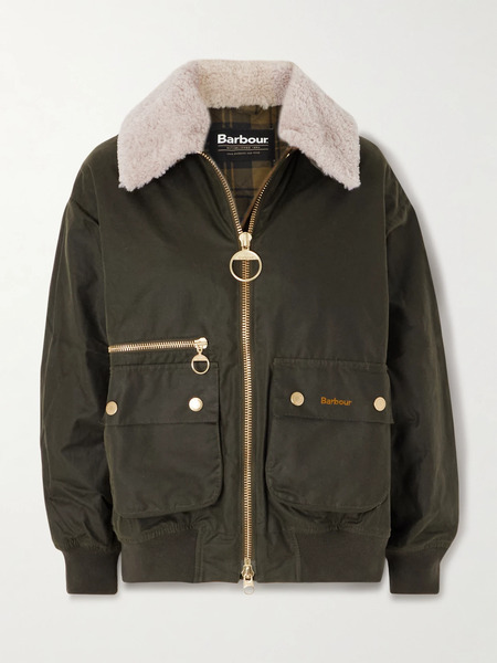  Barbour Barbour - Maxine Faux Shearling-trimmed Waxed-cotton Jacket - Dark Green 