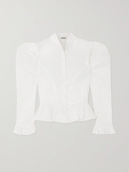  Batsheva Batsheva - Grace Ruffled Broderie Anglaise Cotton Blouse - White 