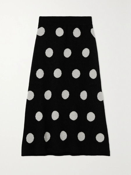  Batsheva Batsheva - Saga Polka-dot Merino Wool And Cashmere-blend Midi Skirt - Black 