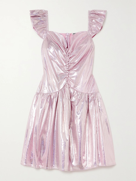  Batsheva Batsheva - Wendy Ruched Holographic Lamé Mini Dress - Purple 