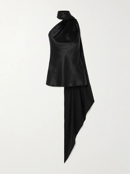  Beare Park Beare Park - Asymmetric Draped Silk-satin Halterneck Tank - Black 