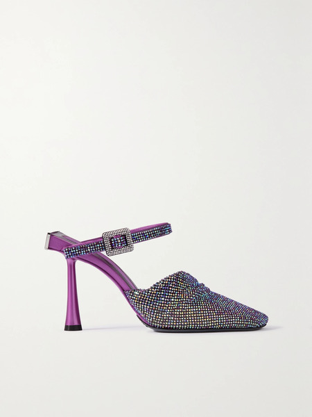  Benedetta Bruzziches Benedetta Bruzziches - Elena Crystal-embellished Silk-satin And Leather Pumps - Fuchsia 