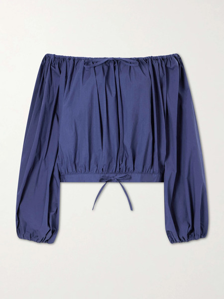  Bernadette Bernadette - Ally Off-the-shoulder Cropped Cotton-blend Blouse - Navy 