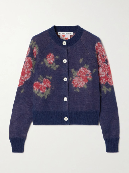  Bernadette Bernadette - Amelia Floral-jacquard Mohair-blend Cardigan - Navy 