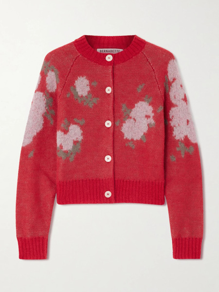  Bernadette Bernadette - Amelia Floral-jacquard Mohair-blend Cardigan - Red 