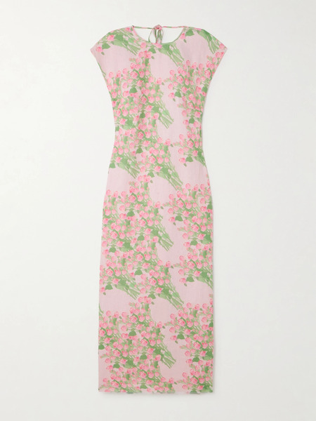  Bernadette Bernadette - Anne Open-back Floral-print Linen Midi Dress - Pink 