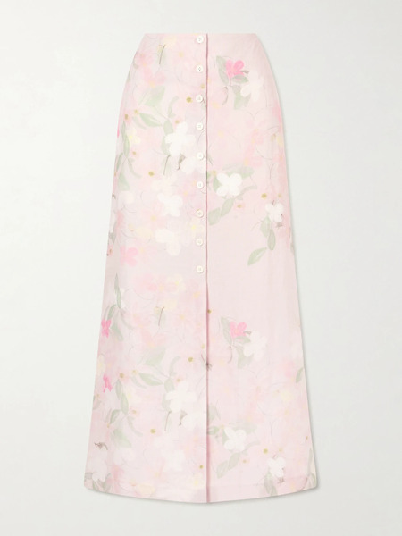  Bernadette Bernadette - Carmen Floral-printed Linen Midi Skirt - Pink 
