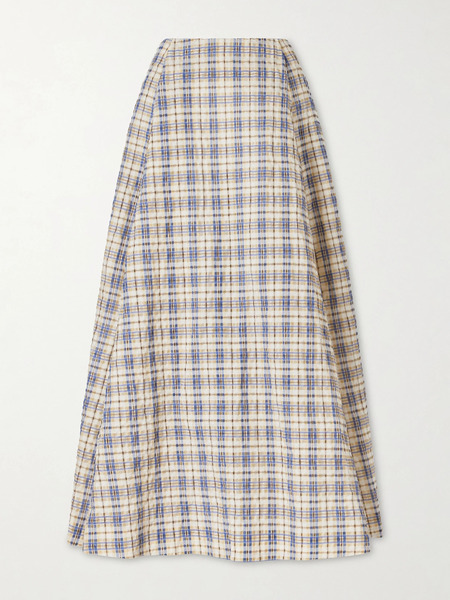  Bernadette Bernadette - Checked Seersucker Maxi Skirt - Beige 