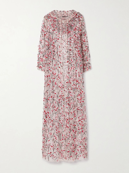  Bernadette Bernadette - Christelle Hooded Embellished Tulle Cape - Pink 