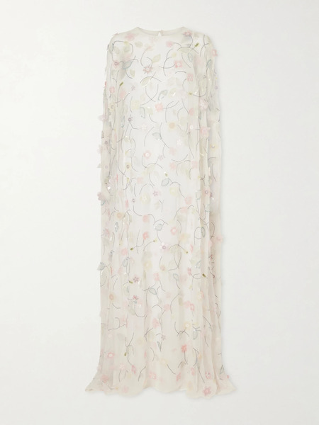  Bernadette Bernadette - Embroidered Sequin-detailed Recycled Chiffon Gown - White 