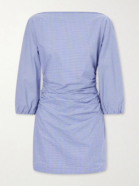  Bernadette Bernadette - Ezra Gathered Checked Cotton Mini Dress - Blue 