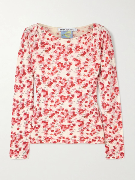  Bernadette Bernadette - Luke Waffle-knit Floral-print Silk-blend Top - Red 