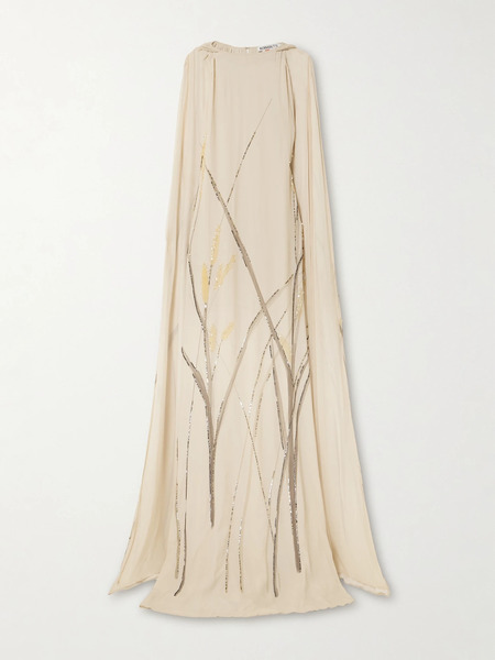  Bernadette Bernadette - Minnie Cape-effect Sequin-embellished Printed Crepe De Chine Gown - Neutral 