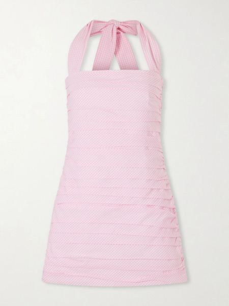  Bernadette Bernadette - Tippy Ruched Checked Cotton Halterneck Mini Dress - Pink 