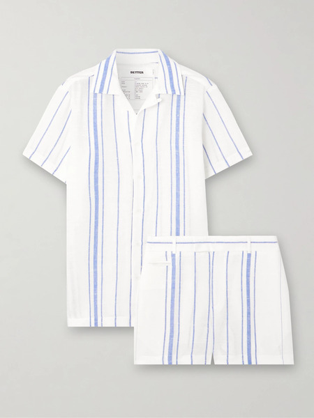  Bettter Bettter - Aaron Striped Linen Shirt And Shorts Set - Multi 