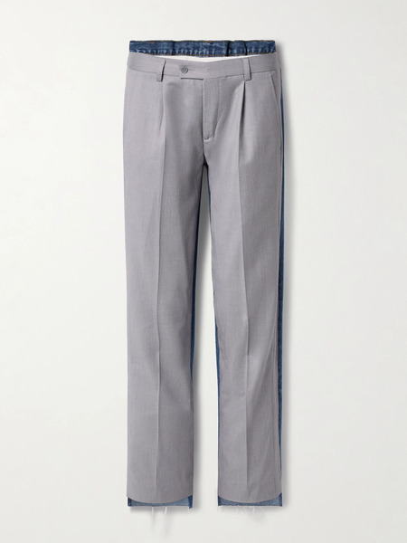  Bettter Bettter - Denitrouser Paneled Pleated Wool-blend And Denim Pants - Gray 