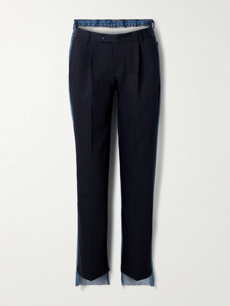  Bettter Bettter - Denitrouser Paneled Pleated Wool-blend And Denim Pants - Navy 