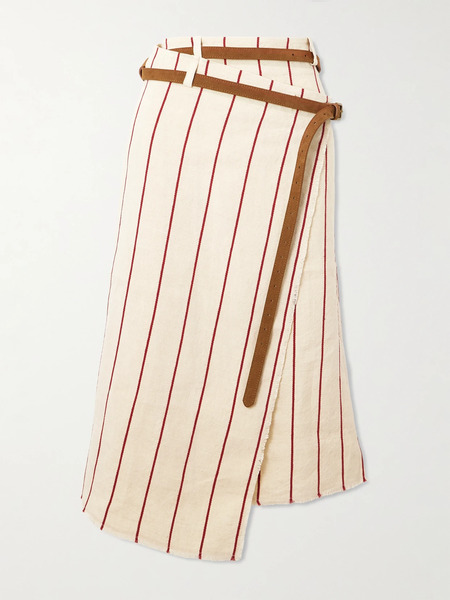  Bettter Bettter - Pareo Belted Striped Linen Midi Wrap Skirt - Cream 