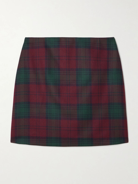  Blazé Milano Blazé Milano - Coci Velvet-trimmed Checked Wool Mini Skirt - Red 