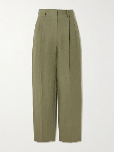  Blazé Milano Blazé Milano - Fox Pleated Linen Straight-leg Pants - Green 
