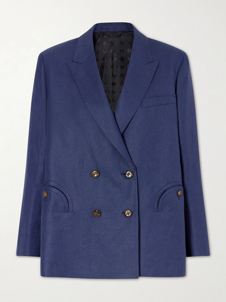  Blazé Milano Blazé Milano - Nightbreak Double-breasted Linen, Wool And Silk-blend Blazer - Navy 