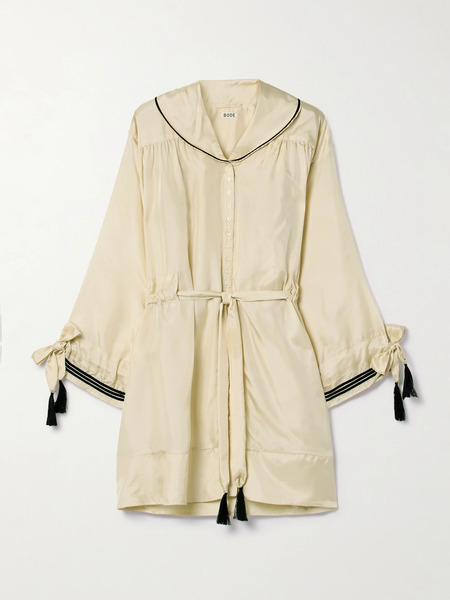  Bode Bode - Boater Belted Silk-satin Mini Dress - Neutral 