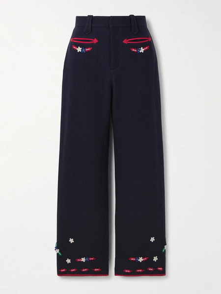  Bode Bode - Carroll Appliquéd Wool Felt Straight-leg Pants - Navy 