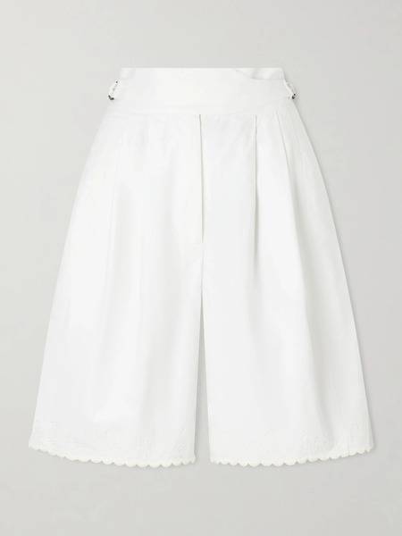  Bode Bode - Closerie Belted Scalloped Embroidered Cotton-poplin Shorts - Ecru 