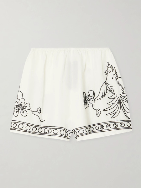  Bode Bode - Cockatoo Tap Bead-embellished Cotton And Silk-blend Shorts - White 
