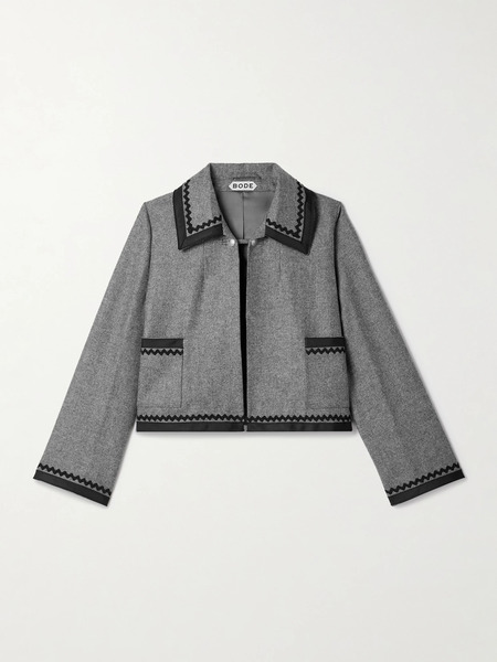  Bode Bode - Dovecote Cropped Cotton Twill-trimmed Wool-twill Jacket - Gray 