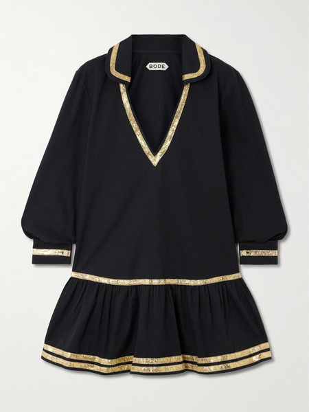  Bode Bode - Embellished Cotton-poplin Mini Dress - Black 