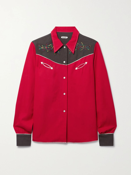  Bode Bode - Embellished Embroidered Cotton-blend Twill And Canvas Shirt - Us6 