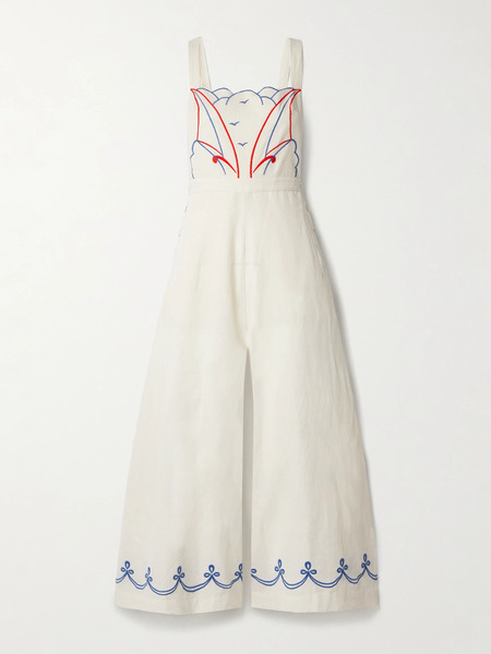  Bode Bode - Embroidered Cotton And Linen-blend Jumpsuit - Cream 