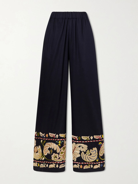  Bode Bode - Feather Runner Embroidered Cotton-blend Flared Pants - Black 