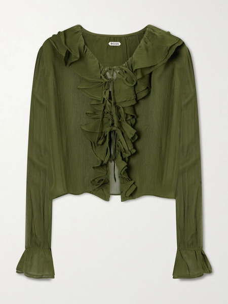  Bode Bode - Flounce Ruffled Silk-crepon Blouse - Forest Green 