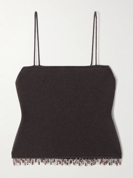  Bode Bode - Fringed Bead-embellished Wool And Cashmere-blend Top - Dark Brown 