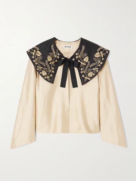  Bode Bode - Gilt Bead-embellished Grosgrain-trimmed Dupioni Jacket - Gold 