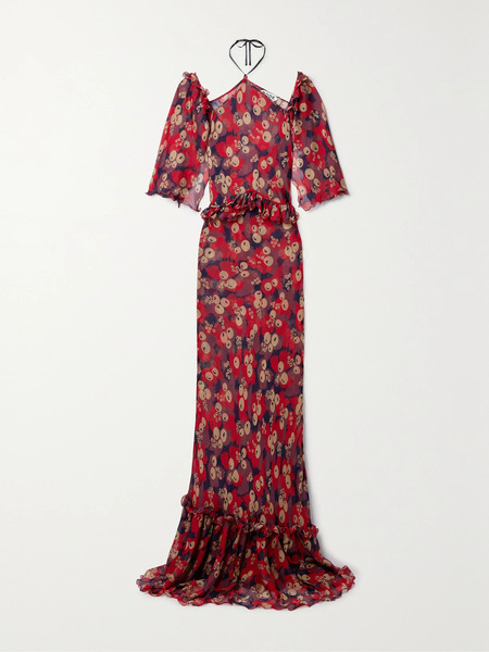  Bode Bode - Jamberry Landis Cold-shoulder Ruffled Printed Crepon Maxi Dress - Multi 