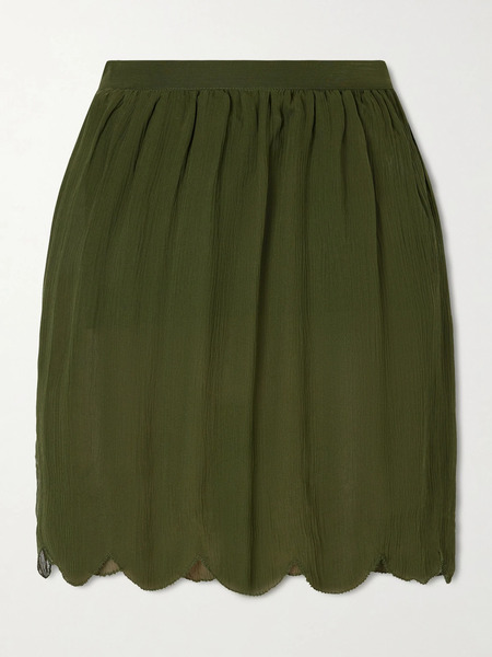  Bode Bode - Mab Scalloped Gathered Silk-crepon Mini Skirt - Forest Green 