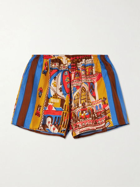  Bode Bode - Manhattan Island Printed Silk-twill Shorts - Brown 
