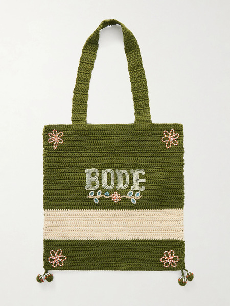  Bode Bode - Marsh Embellished Crocheted Cotton Tote - Leaf Green 
