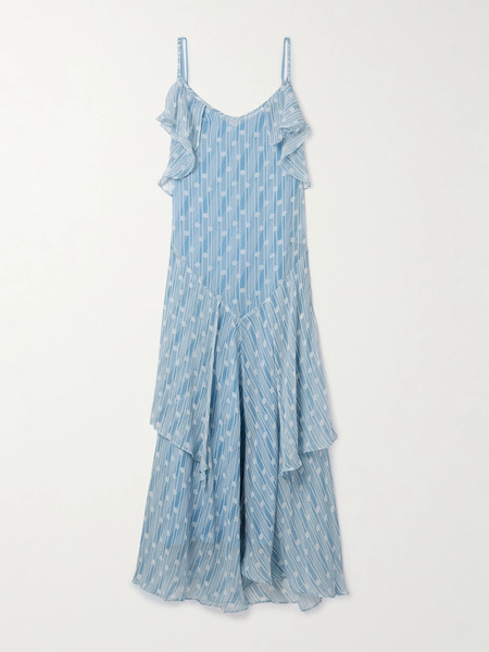  Bode Bode - Meridian Ruffled Printed Silk-crepon Maxi Dress - Blue 