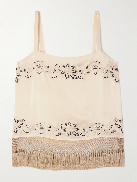  Bode Bode - Phantasm Fringed Embroidered Silk-satin Camisole - Ecru 