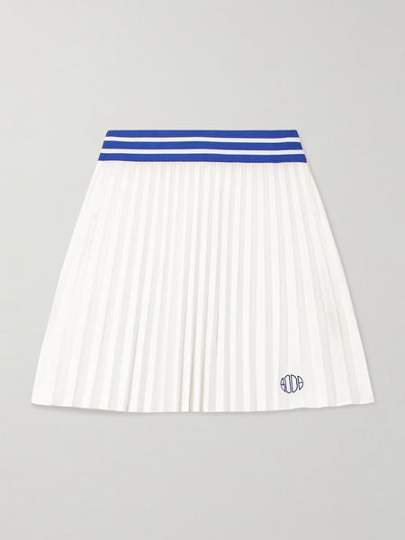  Bode Bode - Pleated Embroidered Striped Jersey Mini Skirt - White 