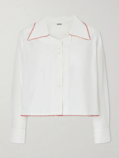  Bode Bode - Redbud Cropped Embroidered Cotton-poplin Shirt - White 